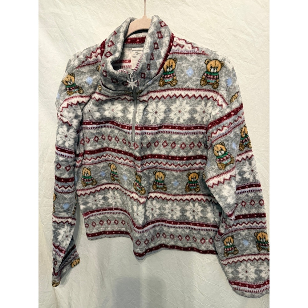 No Boundaries Teddy Bear Fair Isle Fleece Quarter Zip Pullover Grey‎ XXL 20